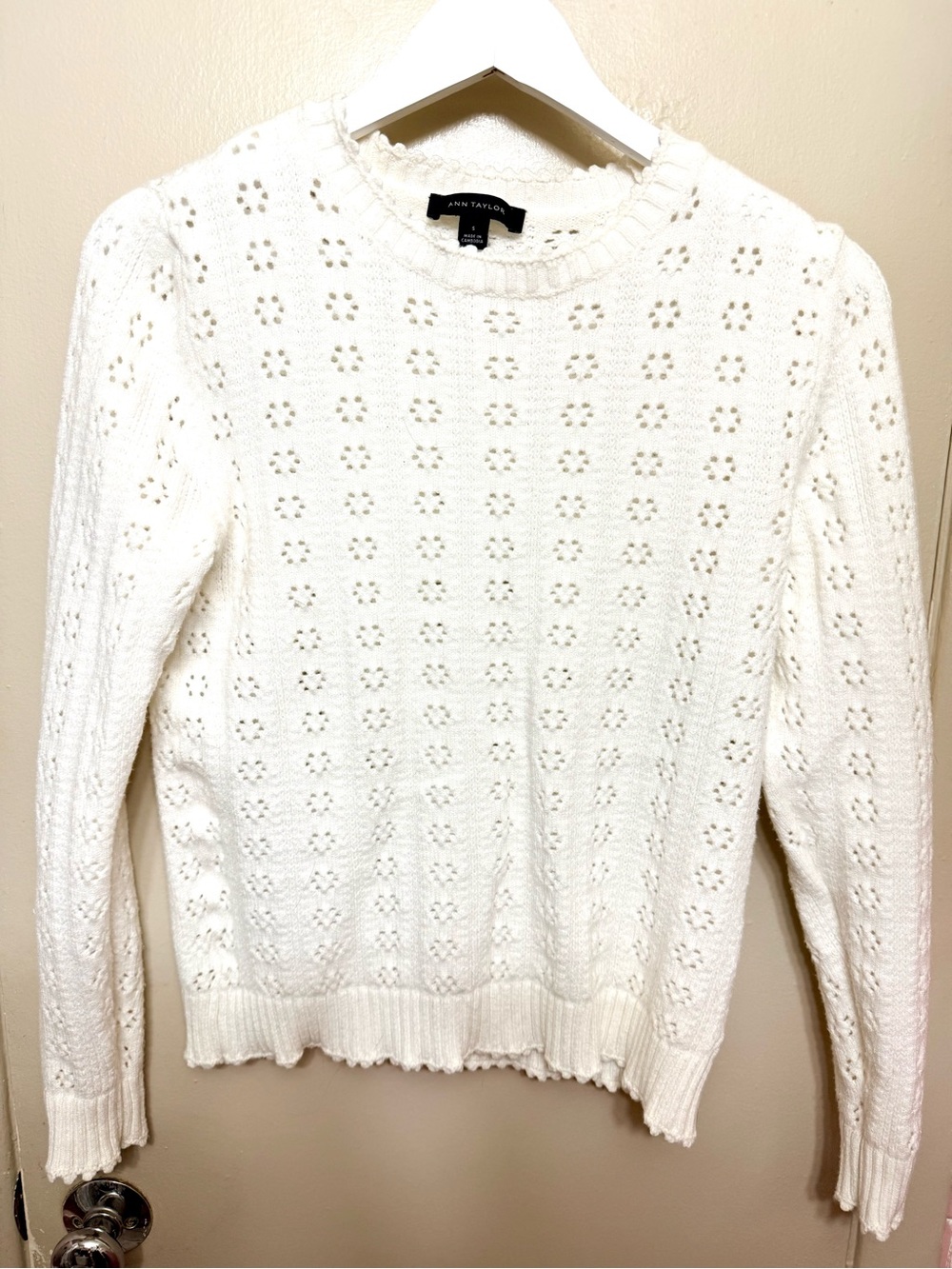 Never Worn: Ann Taylor Cream Eyelet Knit Crewneck Sweater